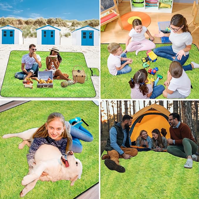 Large Beach Blanket Waterproof Sandproof Picnic Blankets Outdoor Blanket Foldable Beach Mat Sandfree with Carry Strap Lightweight Beach Blankets fit 2 to 4 Adults for Beach Camping Grass Lawn Park