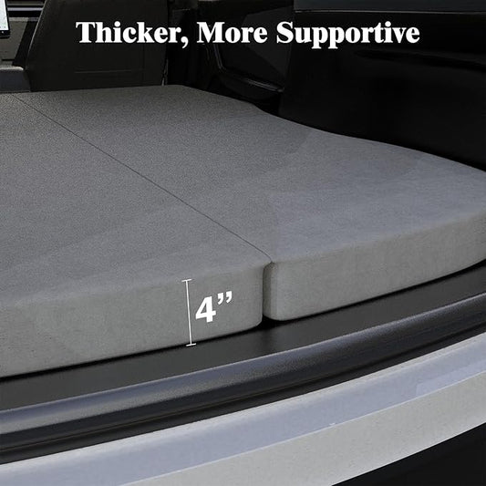 Ferlizer 4" Memory Foam Camping Mattress for Tesla Model Y, 76" x 43", Foldable Car Sleeping Pad with Plush Washable Cover, CertiPUR-US Certified, Grey