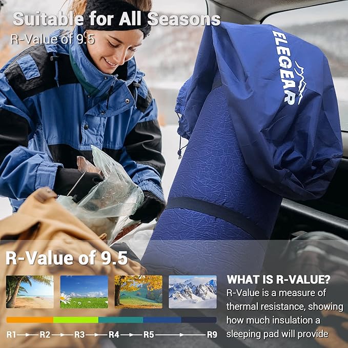 Elegear Self Inflating Sleeping Pad, 3.18'' Ultra-Thick Memory Foam Camping Pad with Pillow, 20s Fast Inflating Camping Mattress Pad, 4-Season Insulated Camp Sleeping Mat for Camping/Travel/Tent/Car