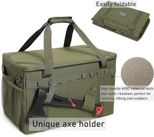 Tactical Camping Storage Bag Utility Tote Bag Camping Kitchen Organizer with Axe Holder & Shoulder Strap