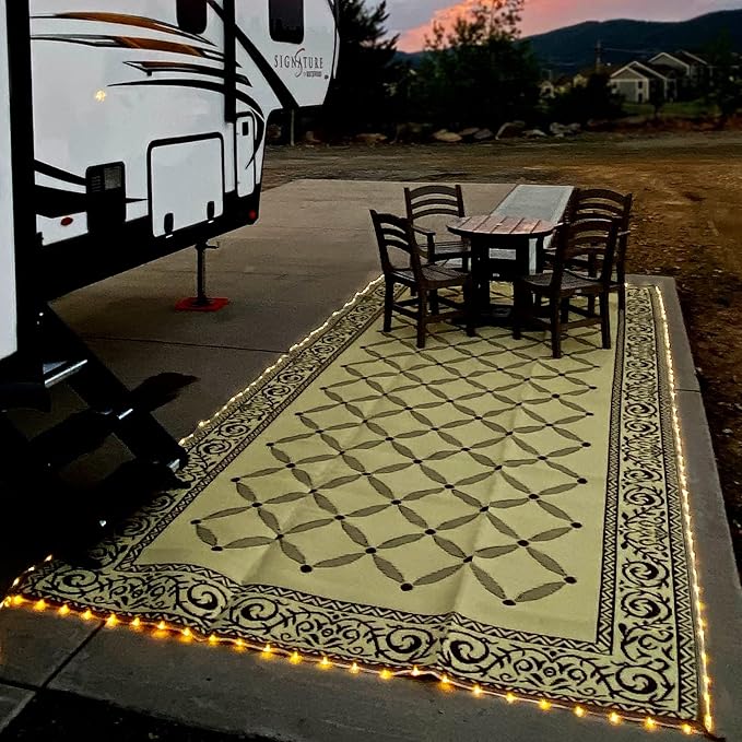 Stylish Camping L118187WL 8-feet by 18-feet LED Illuminated Patio Mat - Outdoor Patio Brown/Beige RV Camping Mat