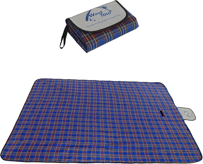 Wind Tour Family Outdoor Waterproof Durable Picnic Blankets with Carry Strap,Foldable 50×70.9 inch Sandproof Picnic Floor Mat for Kids Playground Camping Park Hiking Grass Travelling (1, Blue)