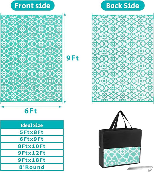 HEBE Outdoor Rug 6'x9' for Patios Waterproof Clearance Reversible Patio Mat Plastic Straw Rug RV Camping Mat Outside Area Rug Carpet for Camping RV,Porch,Deck,Balcony,Camper,Backyard