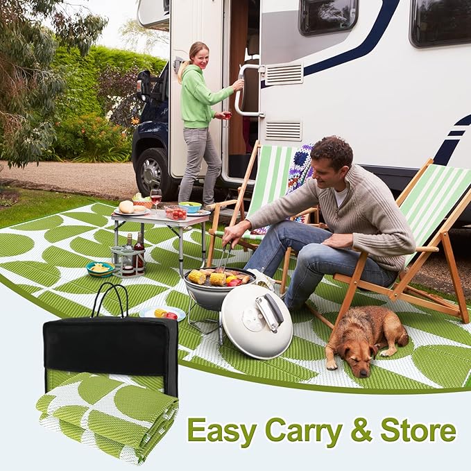 Wonnitar Outdoor Rug 6x9, Waterproof Patios Rug Reversible Plastic Straw Rug, Large Outside Area Rug, Portable Camper RV Mat, Outdoor Carpet for Picnic Balcony Backyard Porch Deck (Green,6'x9')