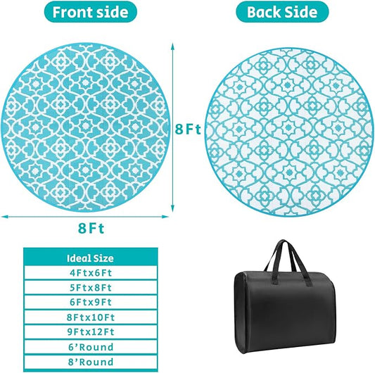 HEBE Outdoor Rug 8ft for Patios Waterproof Clearance Reversible Patio Mat Plastic Straw Rug RV Camping Mat Outside Area Rug Carpet for Camping RV,Porch,Deck,Balcony,Camper,Backyard