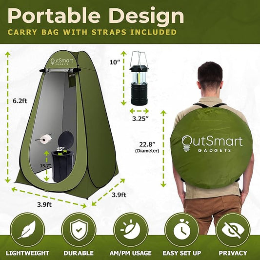Outdoor Portable Toilet Set for Adults with Camping Night Lantern, Folding XL Toilet, Pop Up Privacy Tent and Carry Bags, Multipurpose Potty, Washable and Foldable for RV Travel