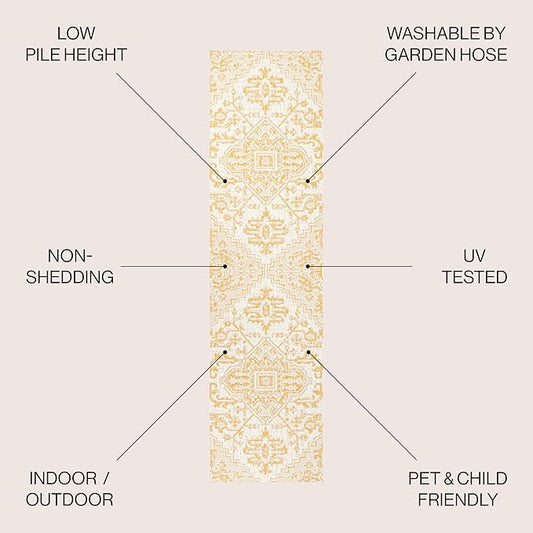 JONATHAN Y SMB105H-210 Estrella Bohemian Medallion Textured Weave Indoor Outdoor Runner Rug, Coastal,Traditional,Transitional Easy Clean,Bedroom,Kitchen,Backyard,Patio, Non-Shed, Cream/Yellow, 2 X 10