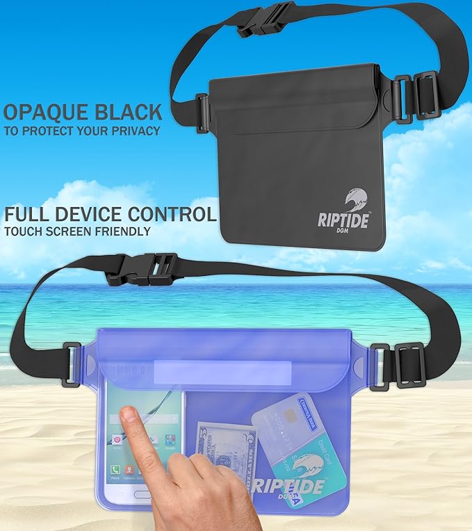 Waterproof Fanny Pack Pouch (2 Pack) for Men & Women Dry Bag Water Resistant with Adjustable Waist Strap - Protects Valuables at Water Sports (Sheer Green & Orange)