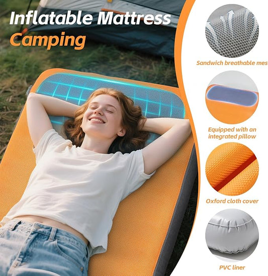 Self Inflating Sleeping Pad, Camping Mattress Built-in Electric Pump, 2-Minute Quick Inflation, Durable Waterproof and Leakproof, Compact and Portable, Suitable for Home Camping Trips
