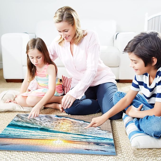 Puzzles for Adults 1000 Piece,Sunset Beach Wooden Jigsaw Puzzle Art,DIY Leisure Game Fun Toy Gift Suitable Family Friends