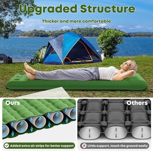 Sleeping Pad 4.7" Extra Thick, Upgraded Reinforced Support Structure with Built-in Foot Pump and Pillows Portable Camping Air Mattress Bed for Tent Backpacking Hiking