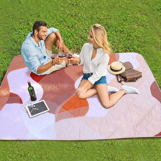 Whale Flotilla Extra Large Waterproof Picnic Blankets 60"x80", Foldable Lightweight Outdoor Blanket for Camping, Hiking, Traveling, Soft Portable Easy to Clean Picnic Mat for Beach Grass Park, Brown