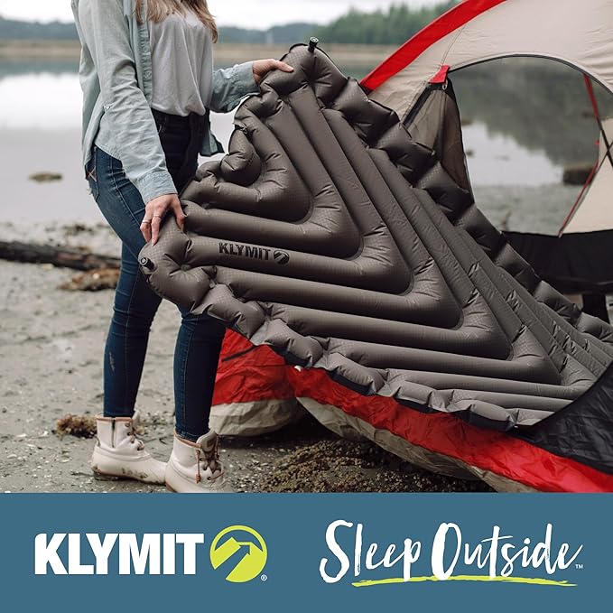Klymit Static V Luxe Sleeping Pad, Lightweight Lofted Camping Air Mattress for Tents and Cars with Body Mapping Tech, 3 In Thick Grey