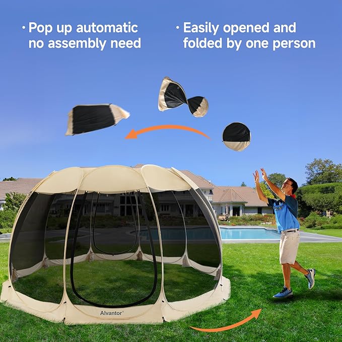 Alvantor Screen House Gazebo, 6-10-15 Person Pop Up Igloo Screened Canopy Tent with Mosquito Netting Sides, Instant UV Resistant Sun Shelter for Garden, Patio, Backyard