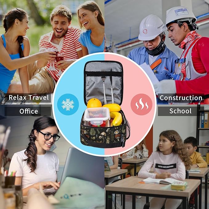 Vintage Witchcraft Mushroom Insulated Lunch Bag Reusable Cooler Lunch Box Portable Leakproof Thermal Container Tote Bags for Girls Boys School Travel