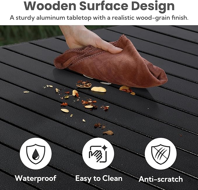 Portable Outdoor Camping Table Large for 2-6 Person - Foldable Camp Table with Aluminum Roll-Up Top & Carry Bag for BBQ, Tailgating, Backyard, 220 Lbs Capacity, Stable & Sturdy (Black)