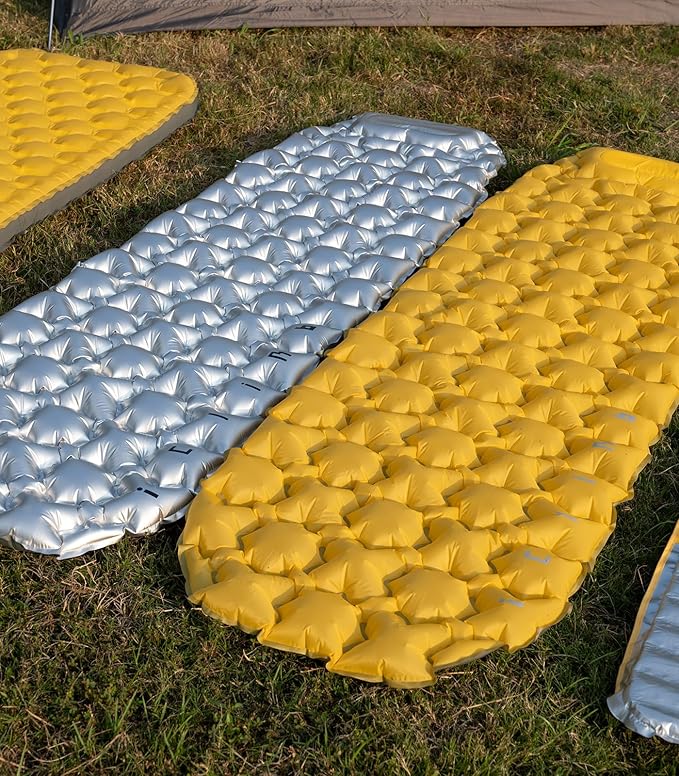 iClimb Ultralight Compact Sleeping Pad with Built-in Pump Inflatable Portable Air Mattress for Camping Backpacking Hiking (Yellow)