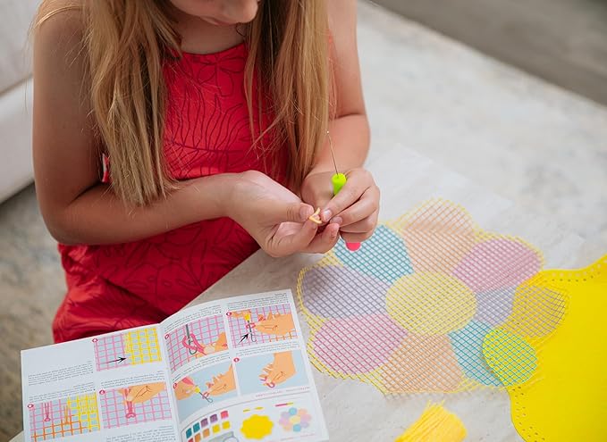 Totally Deco Daisy Latch Hook Hooked Rug Pillow Kit to Make and Display