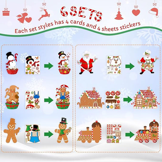 Civaner 24 Sets Christmas Craft Kit for Kids Gingerbread Ornaments Christmas Tree Decorations DIY Gingerbread House Crafts Kit Xmas Gift for Kids Classroom Activities Holiday Party Supplies