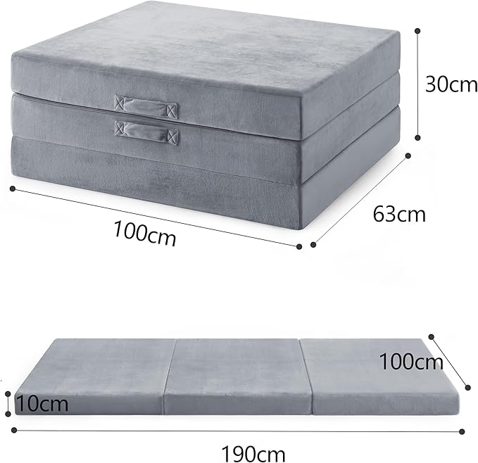 Sleeping Mats for Adults,Memory Foam Camping Folding Pad,Floor Trifold Mattress,Machine Washable Cover,Guest Bed