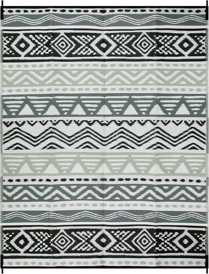 Lahome Outdoor Plastic Straw Rug, Reversible Outdoor Rug Waterproof 9x12 Rugs for Patio, RV Camping Rug Picnic Mat Outside Large Carpet for Beach Deck Backyard Balcony(Grey/Black,9'x 12')