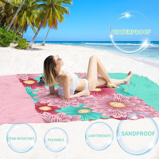 BYDOLL Beach Blanket Waterproof Sandproof 78''×81'' Suits1-4 Adults Compact Lightweight Oversized Sand-Free Blanket Large Picnic Mat for Beach Travel Camping Hiking