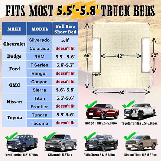 Umbrauto Air Mattress for 5.5-5.8ft Full Size Short Truck Bed, Flocking Surface Inflatable Airbed for Pickup Tent Camping, Sleeping Pad with Pump, Carry Bag