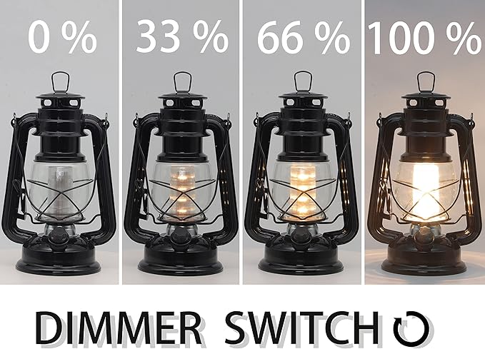 YAKii LED Vintage Lantern Metal Hanging Hurricane Lantern 12 LED Dimmer Switch Warm White Battery Operated Power Outage Indoor Camping Lighting Outdoor Brooklyn (Black 2 Pack)