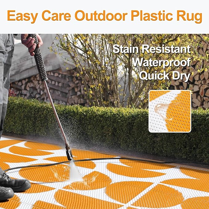 Wonnitar Waterproof Outdoor Rug 5x8, Reversible Plastic Straw RV Rug for Camping, Outside Patio Area Rug, Indoor Outdoor Portable Mat for Picnic Backyard Balcony Deck Decor (Orange,5'x8')