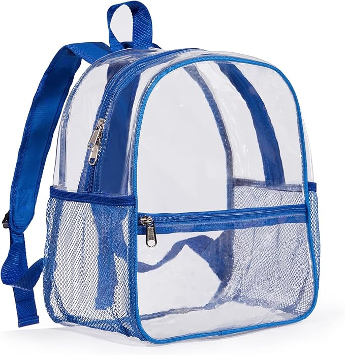 ZJIE Clear Backpack, 12x12x6 Stadium Approved, Transparent See-Through for Concerts, Sports, Work, School, Security (Blue)