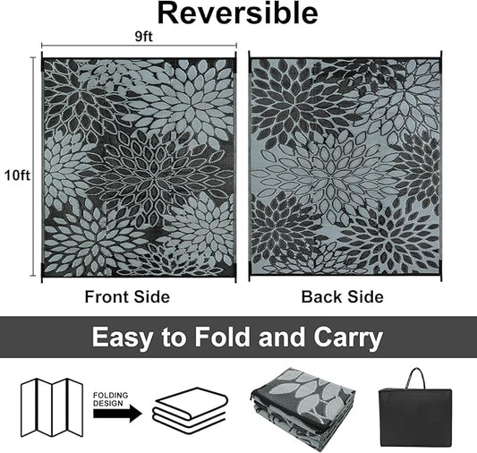 Anidaroel Patio Rugs Outdoor 9x12 Clearance Waterproof, Reversible Camping Rugs for Outside RV, Tropical Plastic Straw Outside Area Rugs for Camping, Backyard, Pool Deck, Trailer(9'x12')