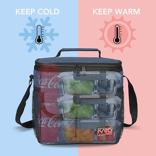 Tirrinia Large Insulated Lunch Bag for Women Men, 10L Leakproof Thermal Reusable Lunch Box for Adult, Tall Meal Prep Lunch Cooler Tote with 4 Pockets for Office Work,