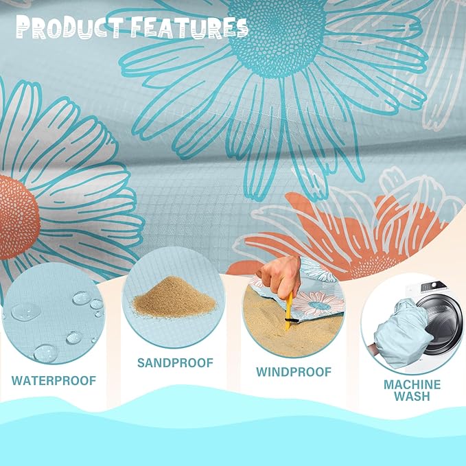 Beach Blanket Waterproof Sandproof 1-7 Adult Oversized 78 '' ร 81 '' Lightweight Durable Compact Sand Free Beach Mat for Travel Camping Hiking Picnic Blanket Extra Large