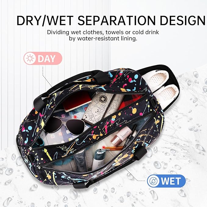 KAMO Travel Duffle Bag, Weekender Bags for Women with Shoe Compartment, Gym Bag for Women with Wet Pocket Workout Dance Tote Bag Personal Item Travel Bag with Trolley Sleeve