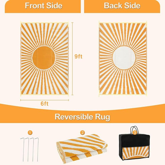 Wonnitar Outdoor Rug 6x9 Waterproof - Reversible Plastic Straw Patios Rug, Large Outside Portable Camper RV Mat, Outdoor Carpet for Deck Picnic Balcony Backyard Porch (Orange, 6'x9')