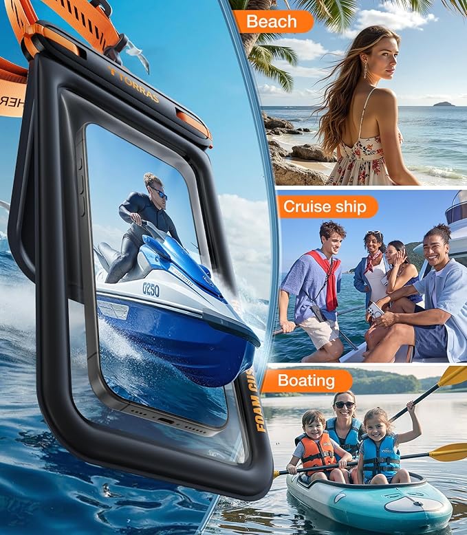 TORRAS IP68 Waterproof Phone Pouch Double Space, Floating Waterproof Phone Case with Lanyard for iPhone 16 Pro Max 15 14 13 S25 S24, Phone Dry Bag Vacation Cruise Ship Travel Essentials 7.0'', Black