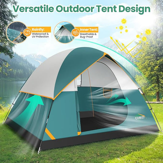 COBIZI Camping Tent, 4/6 Person Easy Setup Waterproof Windproof Backpacking Tent with Removable Rainfly, Lightweight Portable Outdoor Family Tents for Camping, Travel, Fishing, Hiking, Scouts