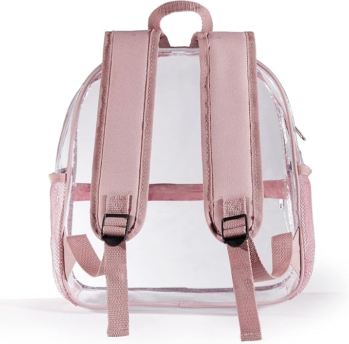 ZJIE Mini Clear Backpack 12x12x6 Stadium Approved, Small Transparent Backpack for Women Girls for Sporting Event, Work, School, Music Festival and Concerts (Rose Gold)