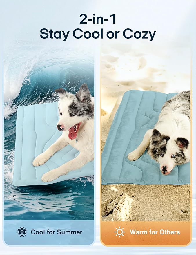 ZonLi Dog Cooling Mat, 36" x 23" Medium, Reversible Cooling Pad for Dogs & Cats (Cool & Warm), Durable & Machine Washable, Pet Mat for Crate, Kennel, Bed, Sofa, Polar Blue