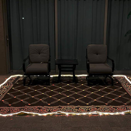 Stylish Camping L118117WL 8-feet by 11-feet LED Illuminated Patio Mat - Outdoor Patio Brown/Beige RV Camping Mat