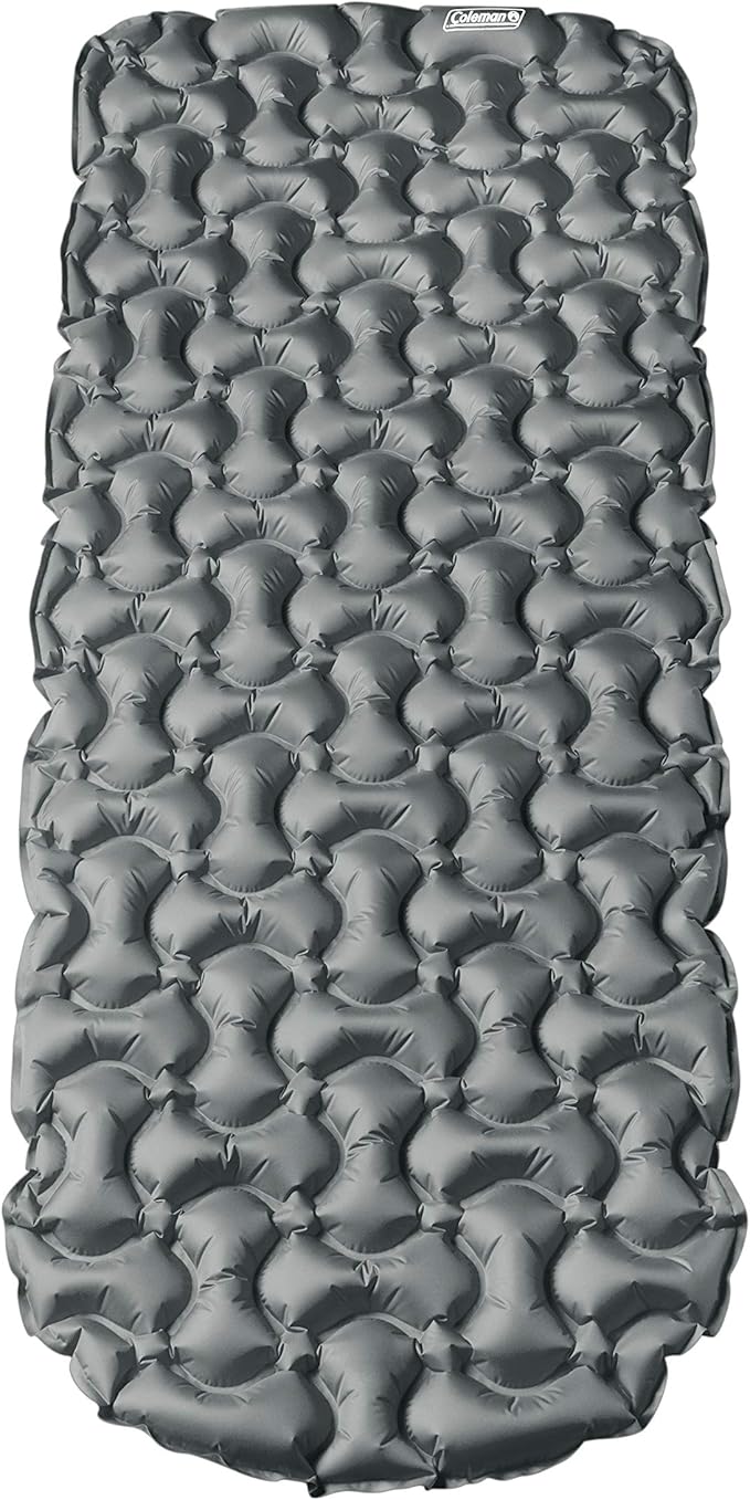 Coleman Kompact Inflatable Camp Sleeping Pad with Built-in Air Valve and Included Carry Bag, No Pump Needed, Textured Grip Bottom Keeps Pad in Place, Premium/Basic