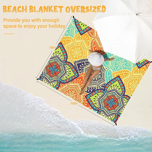 Beach Blanket Waterproof Sandproof 1-7 Adult Oversized 78 '' × 110 '' Lightweight Durable Compact Sand Free Beach Mat for Travel Camping Hiking Picnic Blanket Extra Large