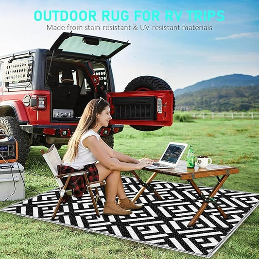 Outdoor Rug 5x8Ft, 16 Colors Plug in 160LEDs Waterproof Outdoor Rug, Waterproof Plastic Reversible Outdoor Straw Rug, Large Area Rug for RV Camping Deck Patio Beach Balcony Backyard Picnic