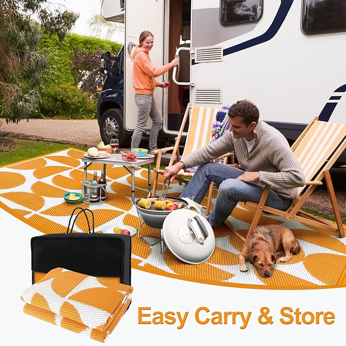 Wonnitar Waterproof Outdoor Rug 5x8, Reversible Plastic Straw RV Rug for Camping, Outside Patio Area Rug, Indoor Outdoor Portable Mat for Picnic Backyard Balcony Deck Decor (Orange,5'x8')