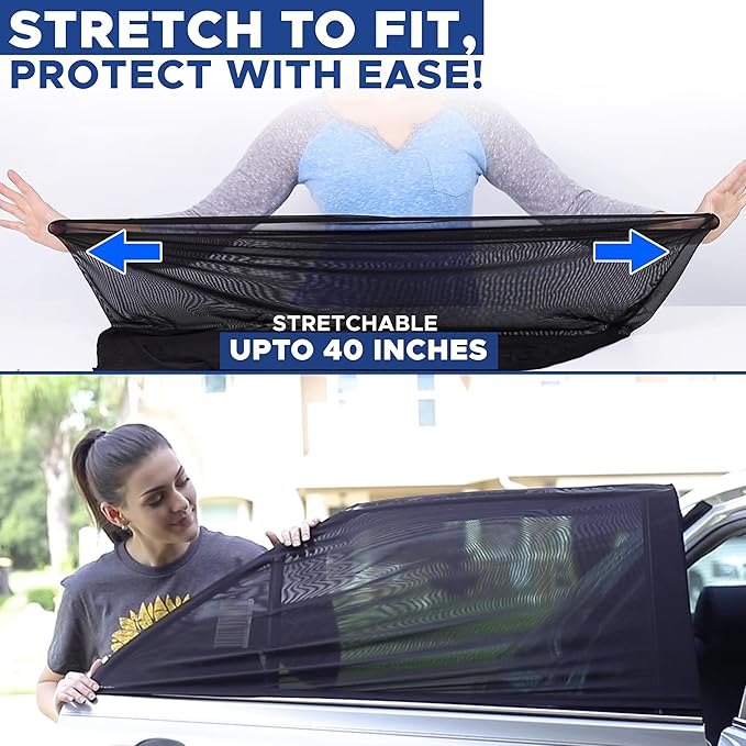 EcoNour Car Window Screens for Camping (Pack of 2) | 100% Protection from Bugs, UV and Mosquito Net | Breathable Mesh Baby Window Covers for Privacy Blackout (Medium 32"x16") | Car Window Accessories