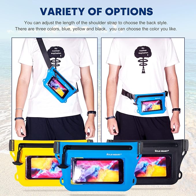 WILD HEART Waterproof Waist Bag IPX8 with Adjustable Waist belt Screen Touchable Dry Bag Double Inner Pocket for Swimming Diving Floating Rafting Boating