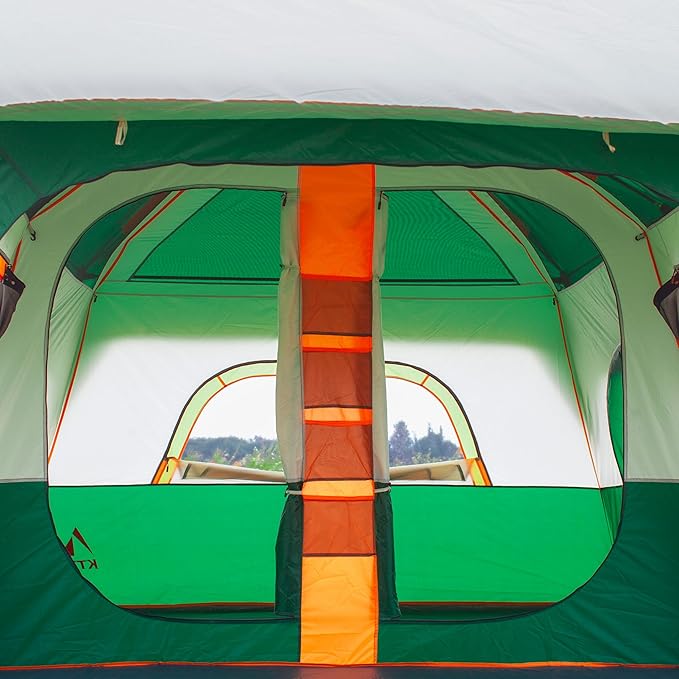 KTT Extra Large Tent 12 Person,2 Bay-Windows,Family Cabin Tents,14'Lx10'Wx6.58'H,2 Rooms and 3 Doors 3 Windows with Mesh,Waterproof,Straight Wall,Big Tent for Outdoor,Picnic,Camping,Gathering