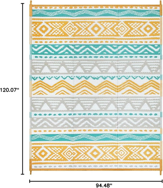 Lahome Outdoor Rugs 8x10 Waterproof, Reversible Outdoor Plastic Straw Rug for Camping Patio, RV Outdoor Rugs Outside, Outdoor Carpet for Porch Deck Backyard Picnic(Blue/Yellow,8'x 10')