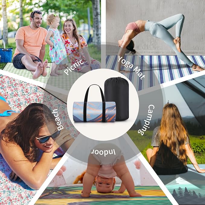 60x80'' Picnic Blankets Extra Large Waterproof Sandproof Packable Outdoor Foldable Beach Park Grass Lawn Mat Summer Camping Essentials Rv Travel Vacation Accessories Gift for Women Men Couples