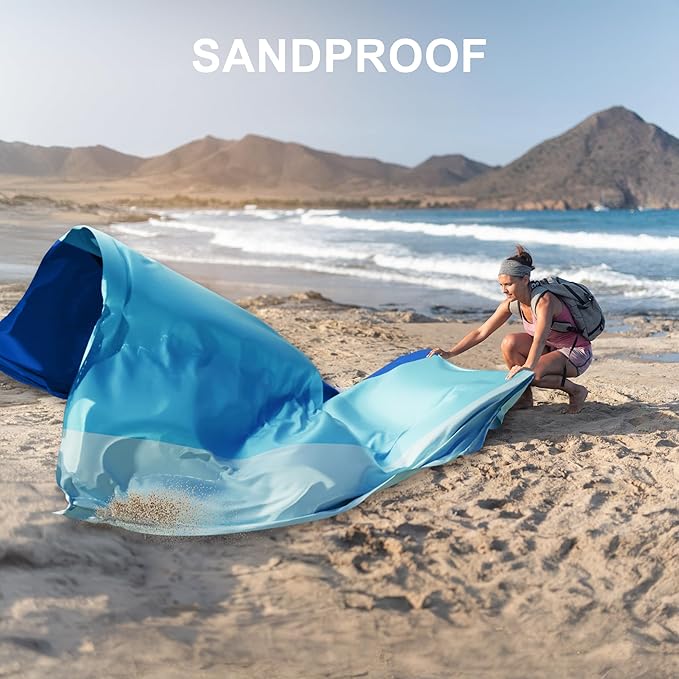 Mooreeke Beach Blanket Extra Large Oversized 9 x 8 ft, Ocean Blue Sandproof Waterproof Quick Drying Lightweight Compact Outdoor Blanket Beach Mat for Family Travel Camping Picnic, 1-8 Adults